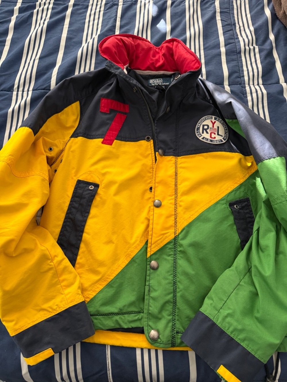 Polo by Ralph Lauren Yellow, Green & Black Colorblock Hooded Jacket